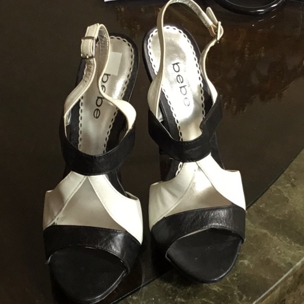BEBE BLACK AND WHITE STILETTOS